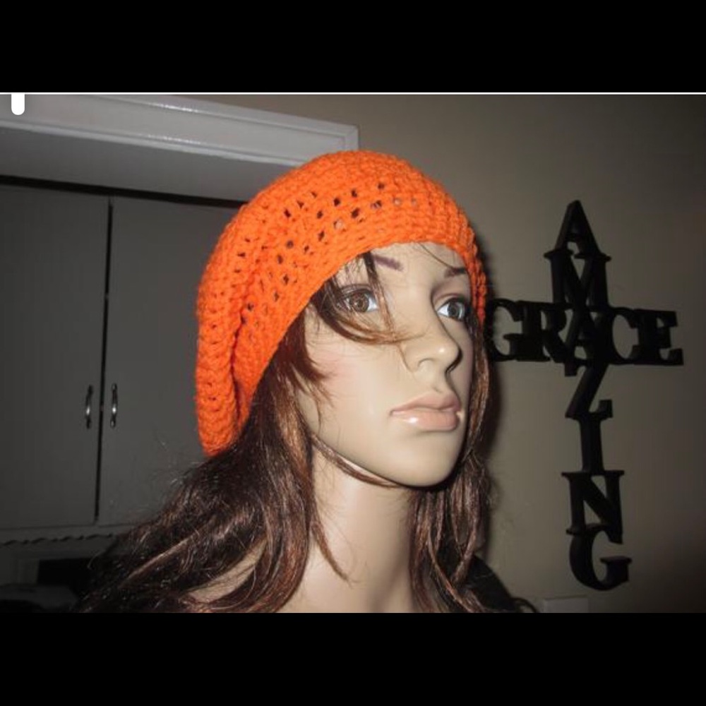 Orange Slouch Hat Hand Crotchet One of a Kind NWT
